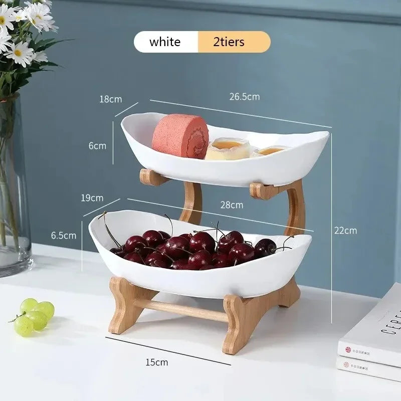 1/2/3 Tier Plate Holder Set Table Fruit Bowl Plates Table Plates Dinnerware Kitchen Candy Cake Trays Wooden Tableware Dishes