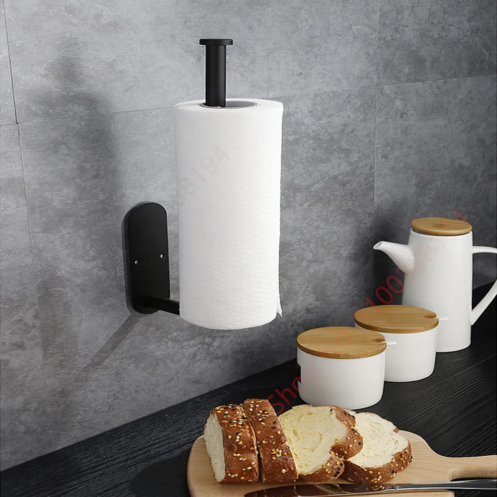 Toilet Towel Paper Holder Adhesive Black Silver Kitchen Roll Paper Stand
