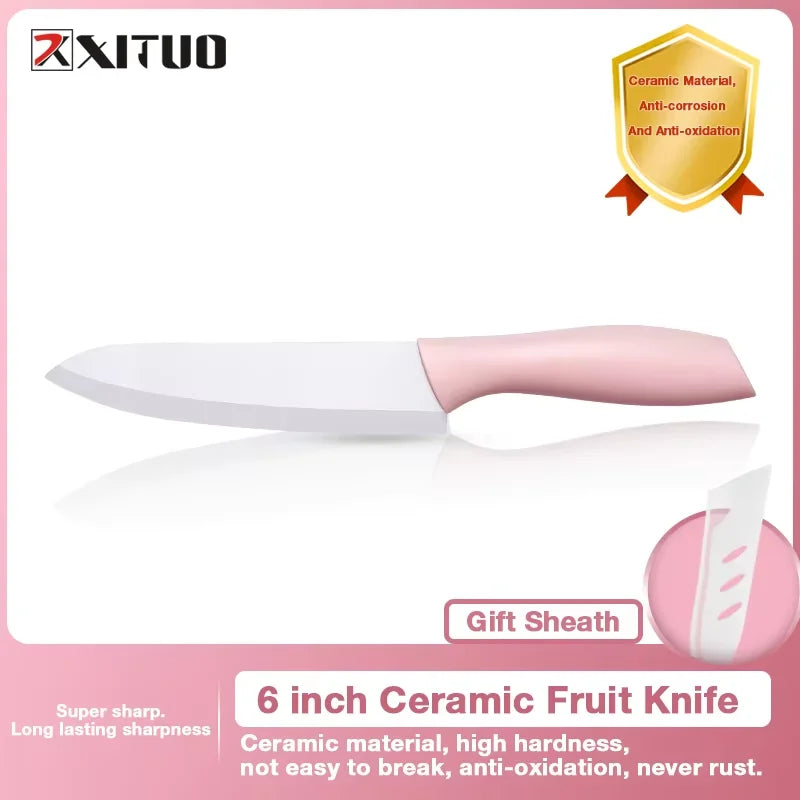 Ceramic Knife Set With Sheaths,Super Sharp Rust Proof 3"4"5"6" Kitchen Knife High Hardness Portable Utility Knife Paring Knife