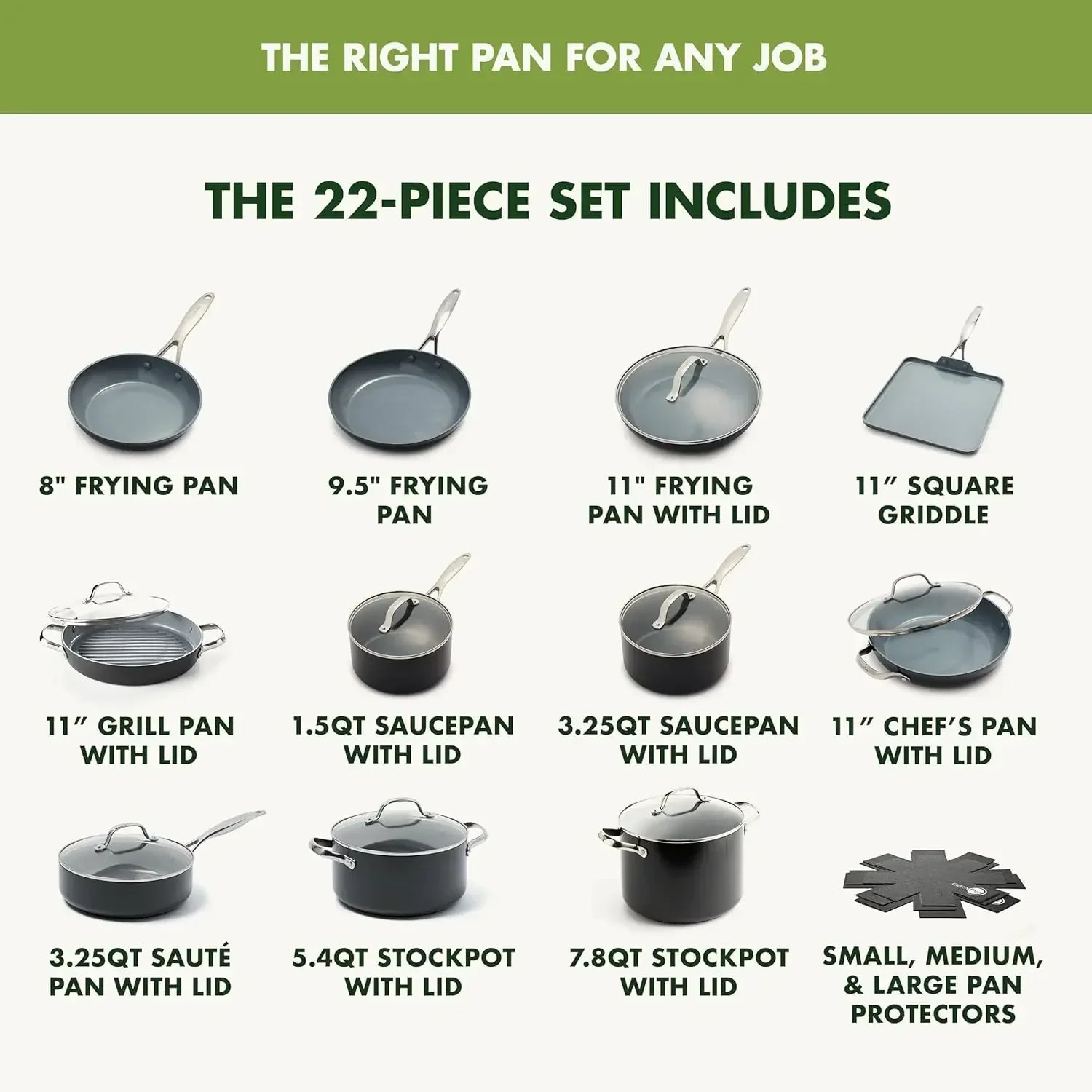 GreenPan Valencia Pro Hard Anodized Healthy Ceramic Nonstick 22 Piece Cookware Pots & Pans Set, Fry Grill, Griddle, Saute & Sauc